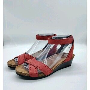 Naot Wand Women's Nubuck Brick Red Comfort Wedge Sandals Size 37 6 6.5 Nubuck